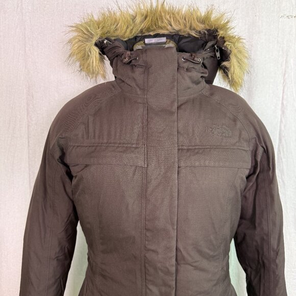 The North Face Goose Down Arctic Jacket Women's S Brown Long Hooded Parka Coat - Picture 2 of 13
